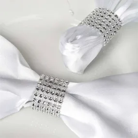 10 Pack Silver Diamond Rhinestone Napkin Rings, Chair Sash Velcro Brooch Buckle