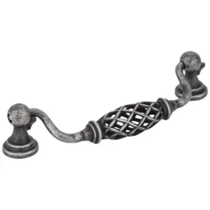 128 mm Center-to-Center Distressed Antique Silver Birdcage Tuscany Drop & Ring Pull 749-128SIM