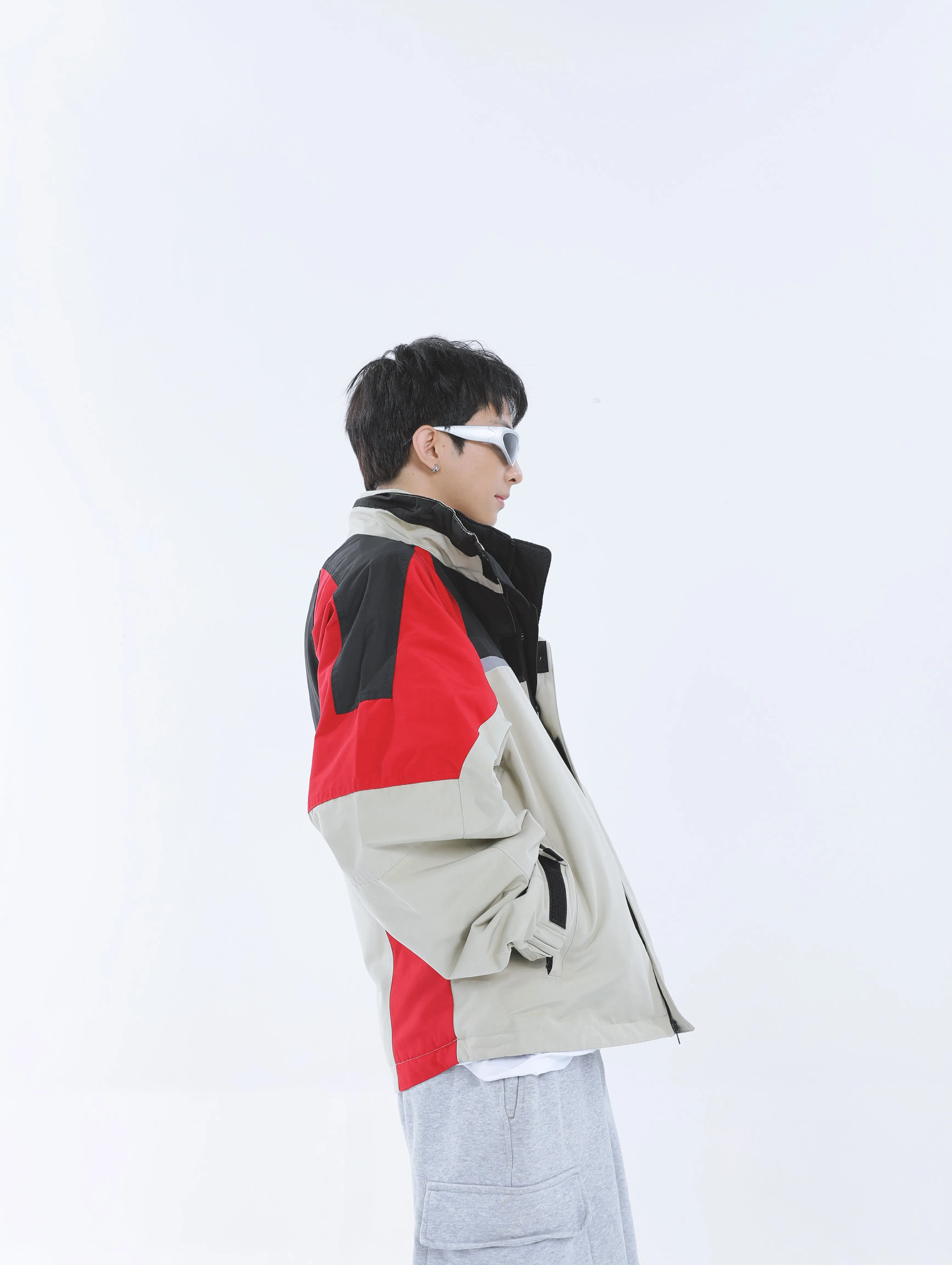 【23s September.】Workwear Retro Patchwork Design Stand Collar Jacket