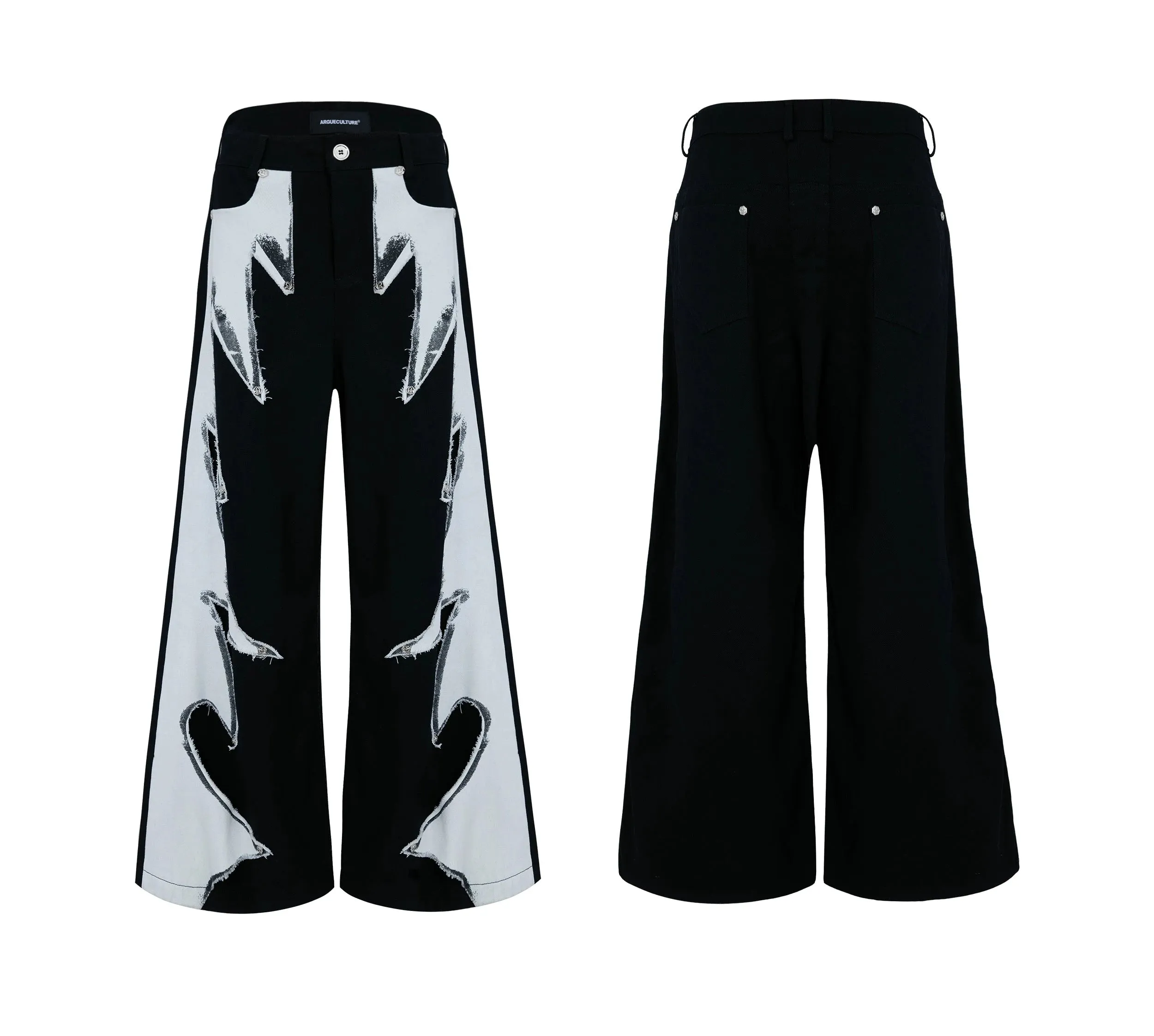 【24s Dec.】Original Flame Ghost Patchwork Loose Straight Trousers