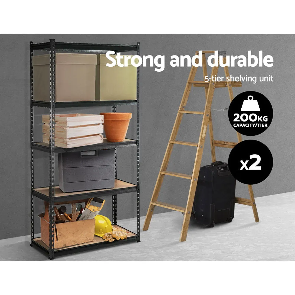 2x1.8m 5-Shelves Steel Warehouse Shelving Racking Garage Storage Rack Grey