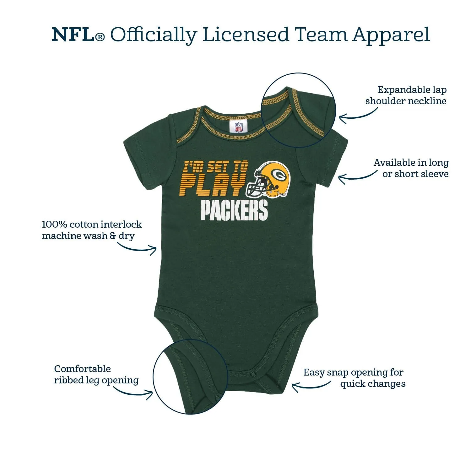 3-Pack Baby Girls Green Bay Packers Short Sleeve Bodysuits