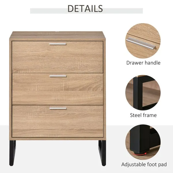 3 Storage Cabinet Chest Of Drawers Steel Frame Bedroom Living