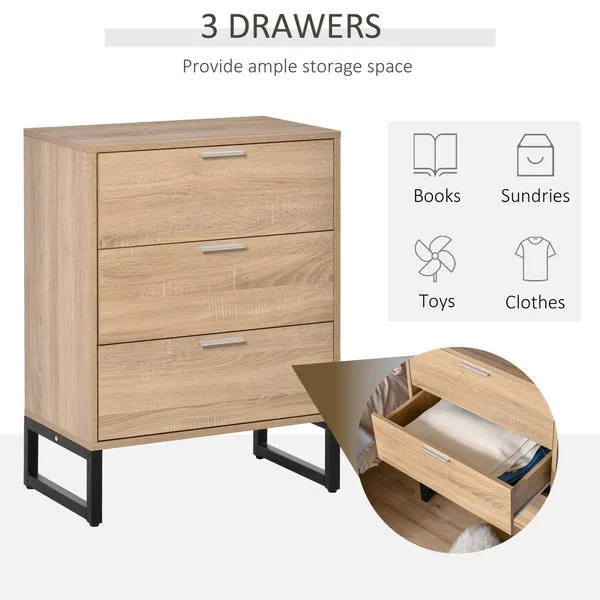 3 Storage Cabinet Chest Of Drawers Steel Frame Bedroom Living