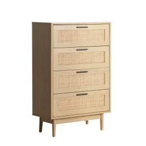 4 Rattan Chest of Drawers Tallboy Cabinet Bedroom Clothes Storage Wood