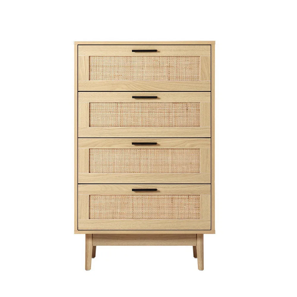 4 Rattan Chest of Drawers Tallboy Cabinet Bedroom Clothes Storage Wood