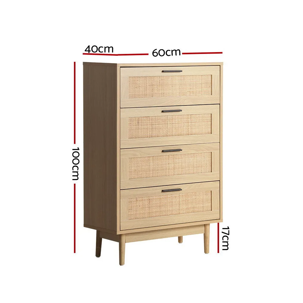 4 Rattan Chest of Drawers Tallboy Cabinet Bedroom Clothes Storage Wood