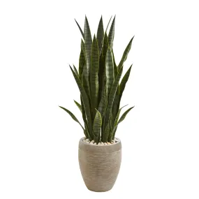 42" Artificial Sansevieria Artificial Plant in Sand Colored Planter - Low Maintenance, Life-Like & Vibrant Silk Plants For Busy People.