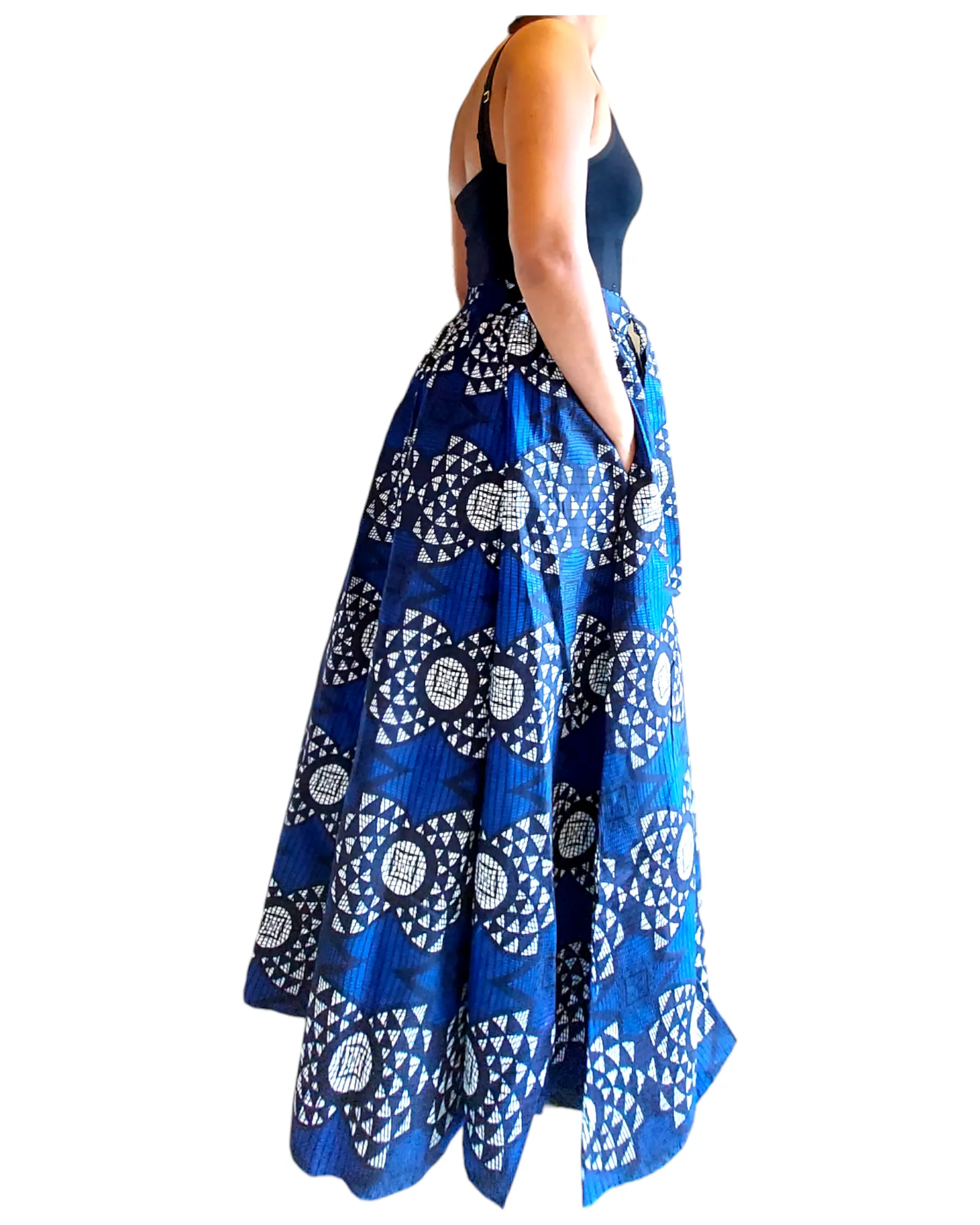 7001 Set / Long Skirt and Wrap Blouse  / Blue Print