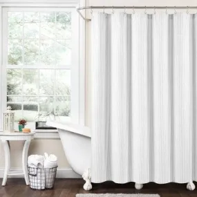 72"x72" Drew Stripe Farmhouse Silver-Infused Antimicrobial Shower Curtain Gray - Lush Décor