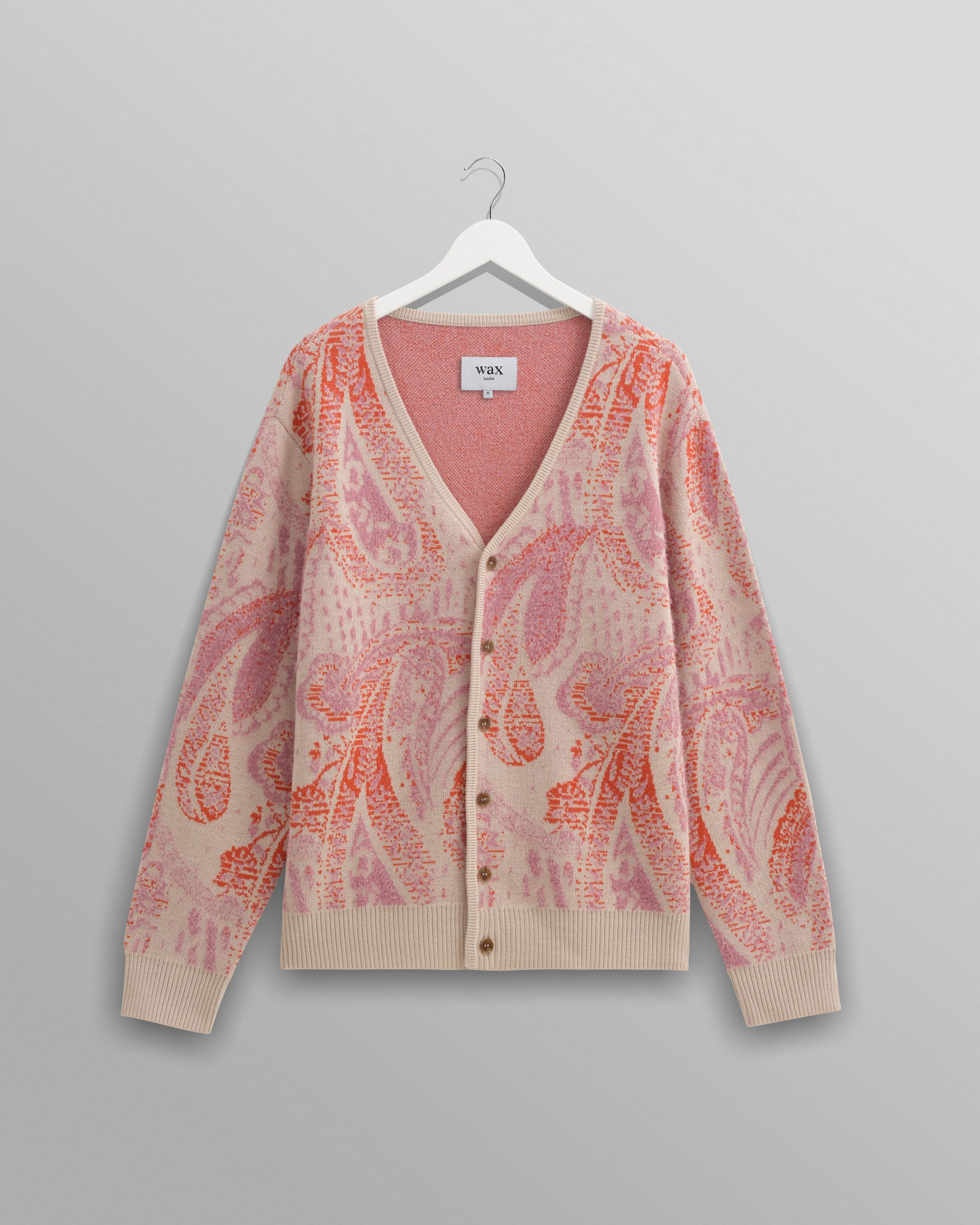 Alban - Pink Paisley Jacquard Wool Blend Cardigan