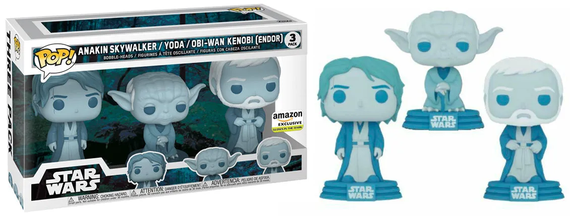 Anakin Skywalker / Yoda / Obi-Wan Kenobi (Glow in the Dark, Endor) 3-pk - Amazon Exclusive  [Damaged: 7/10]  **Cracked Insert**