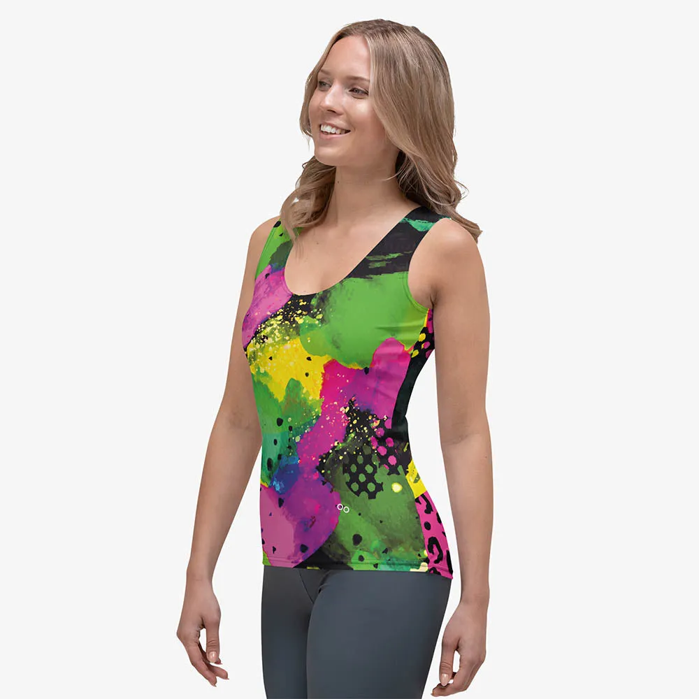 Animal Printed Flex Vest "Wild Canvas" Green/Pink/Yellow