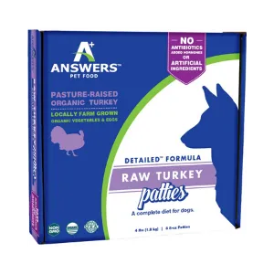 Answers Pet Food Detailed Formula Turkey Raw Frozen Dog Food 4lb 8oz Patties