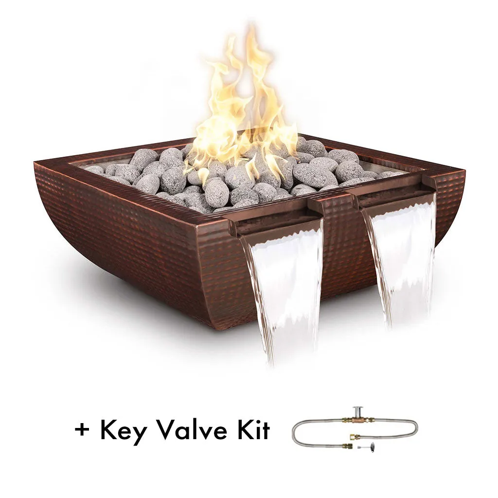 Avalon Hammered Copper Fire and Water Bowl, Twin Spill - Pool Feature