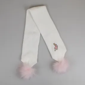 Baby Girls Pom Scarf With Rabbit - White