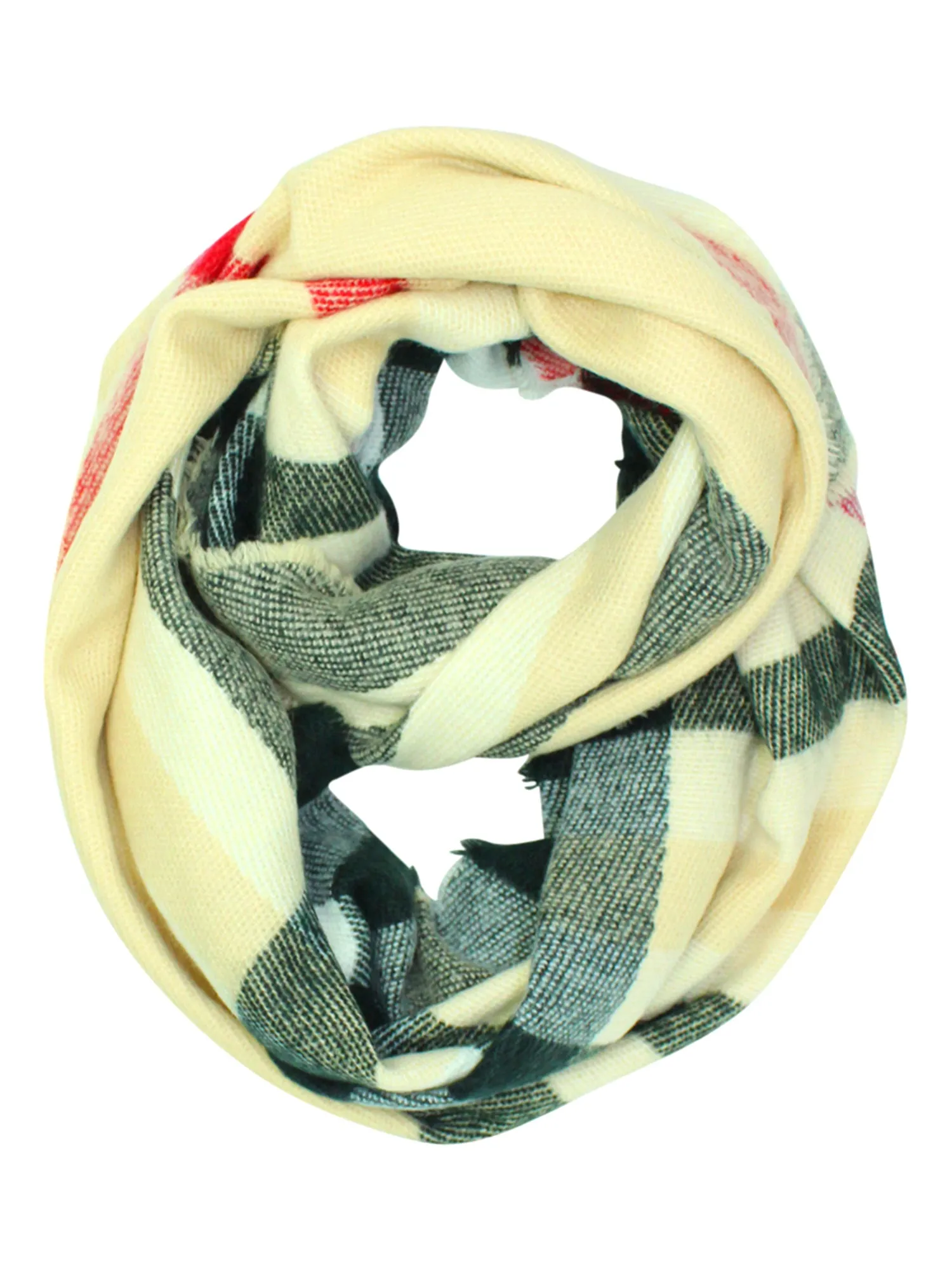 Beige Black Burgundy Plaid Infinity Scarf