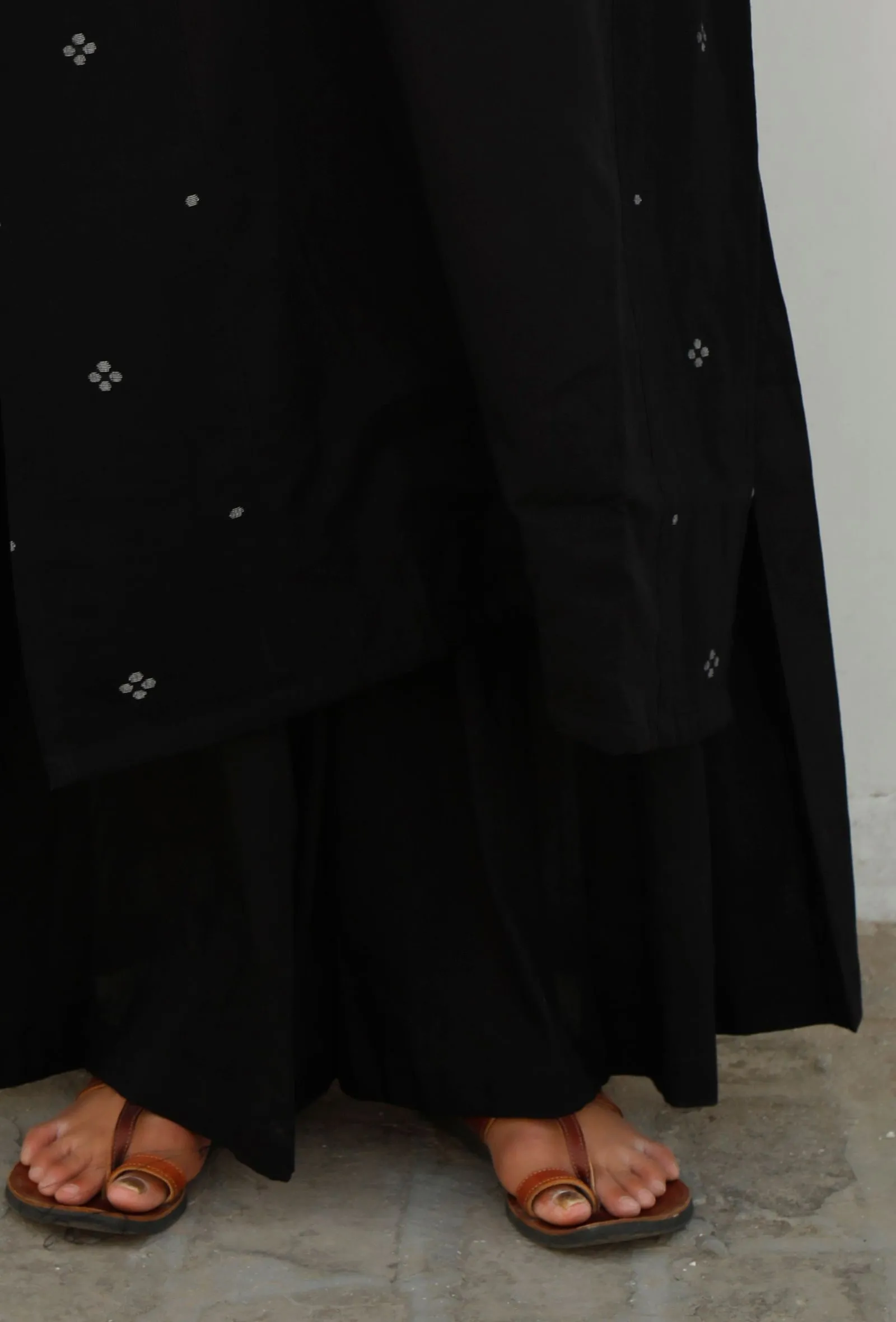 Black Jamdani Mulmul Cotton Straight Long Kurta