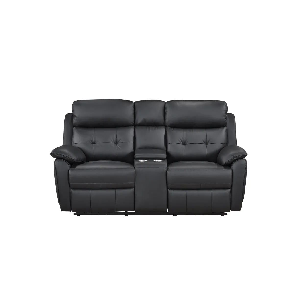 Black Leather Power Reclining Console Loveseat with USB Ports