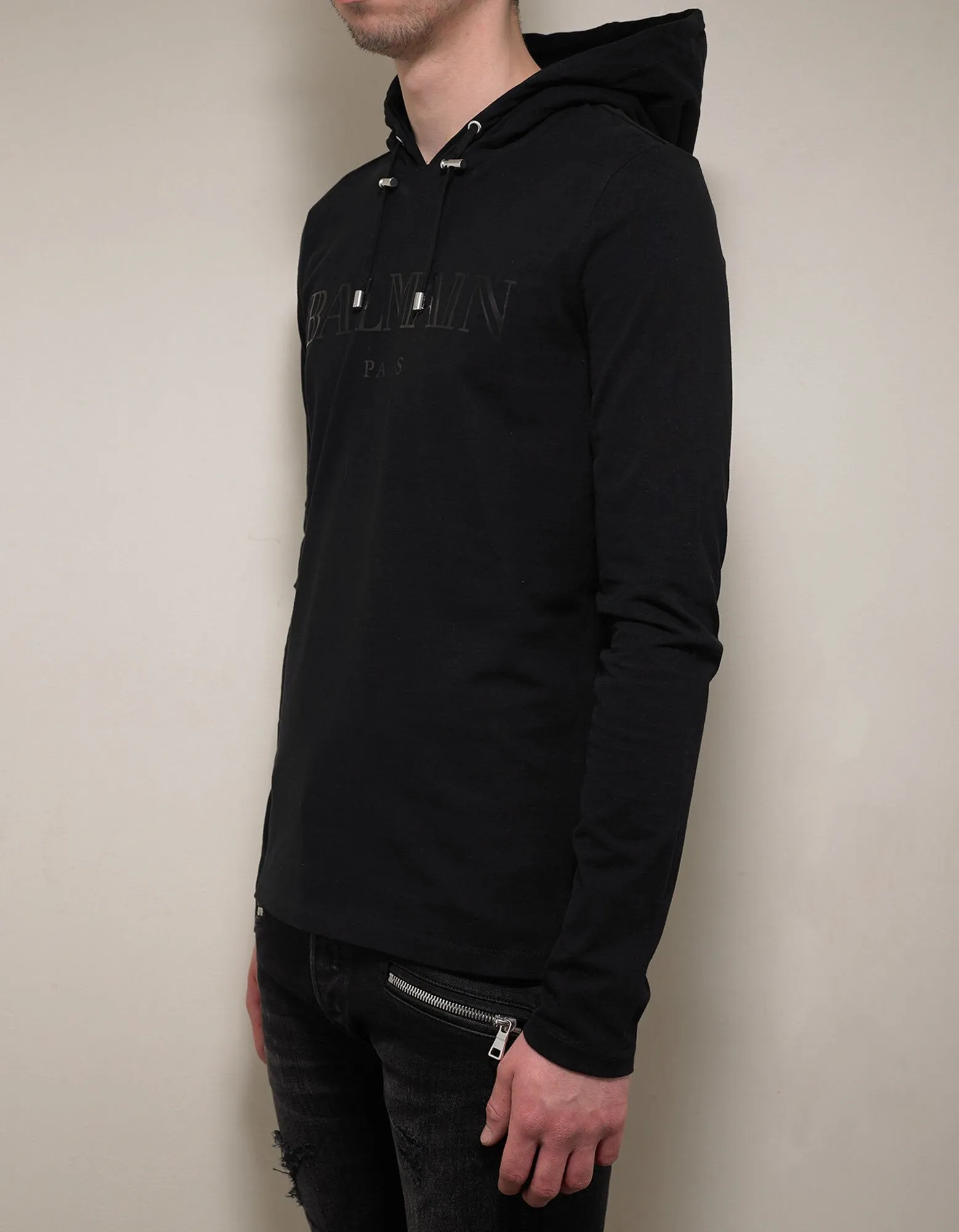 Black Logo Print Hooded T-Shirt -