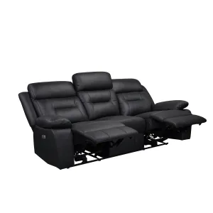 Black Power Reclining Sofa with USB Ports & Leather Upholstery