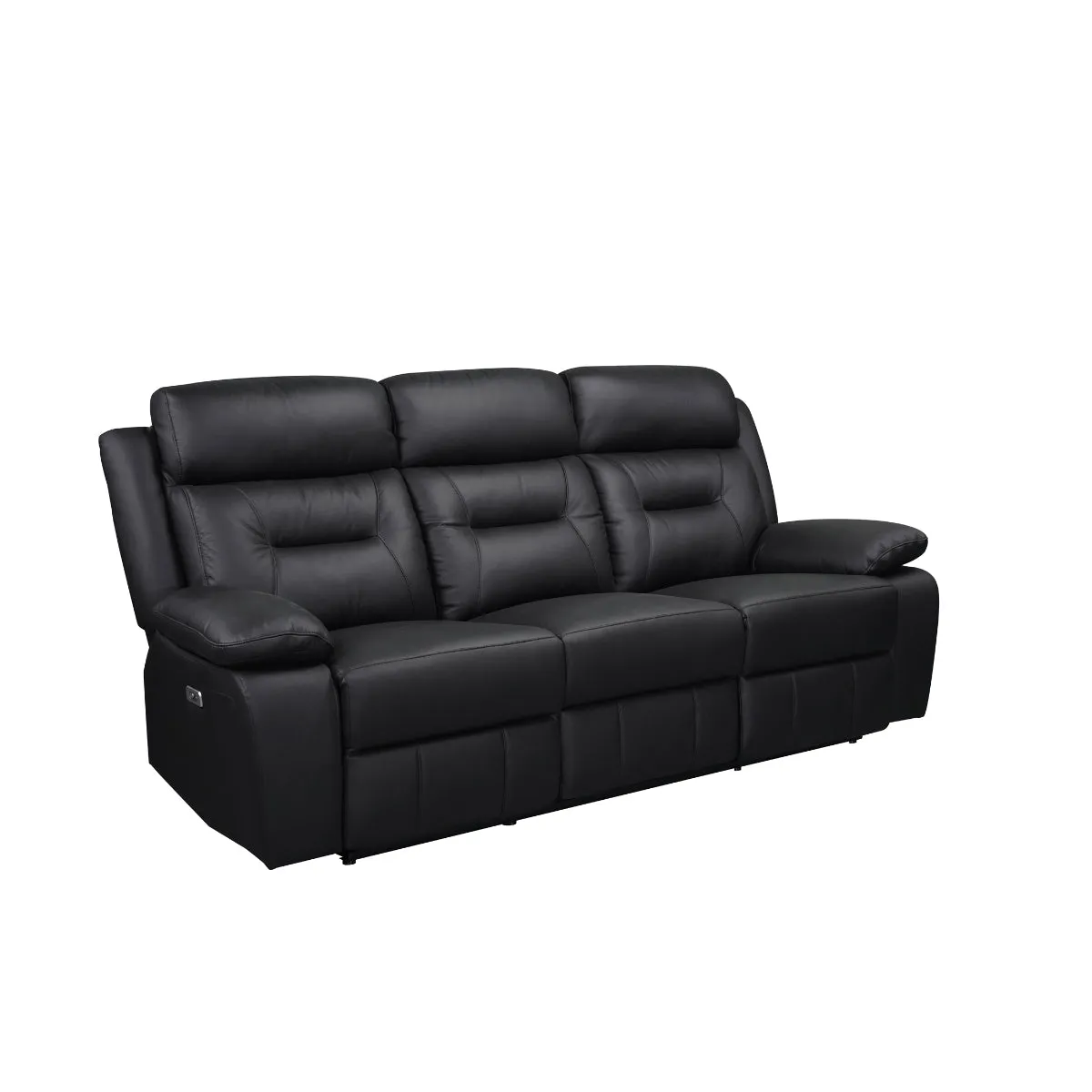 Black Power Reclining Sofa with USB Ports & Leather Upholstery