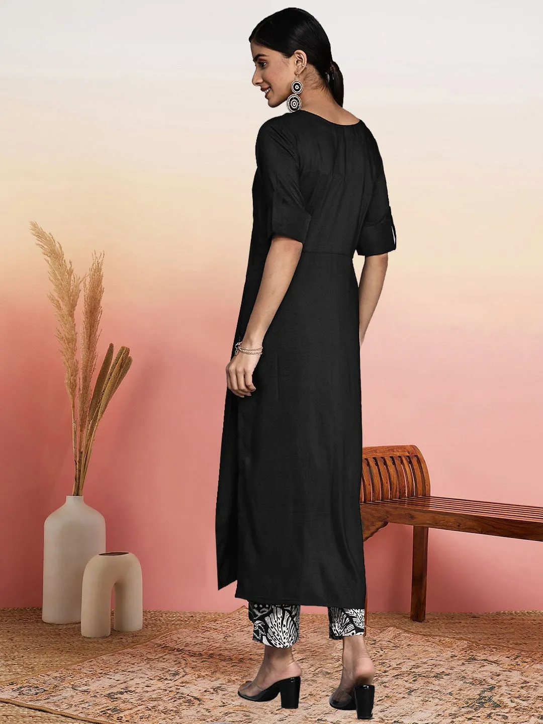 Black Women Regular Kurta with Trousers