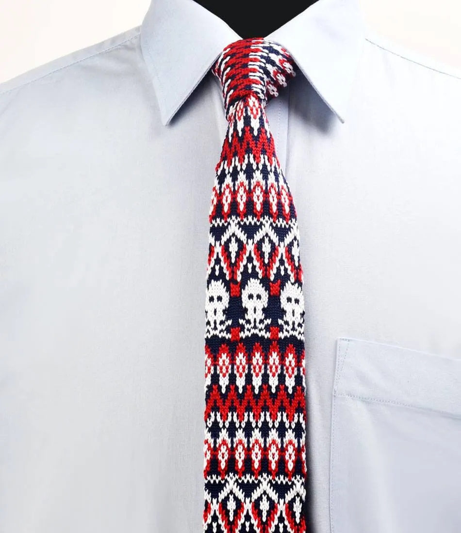 Blue & Red Skull Pattern Neck Tie