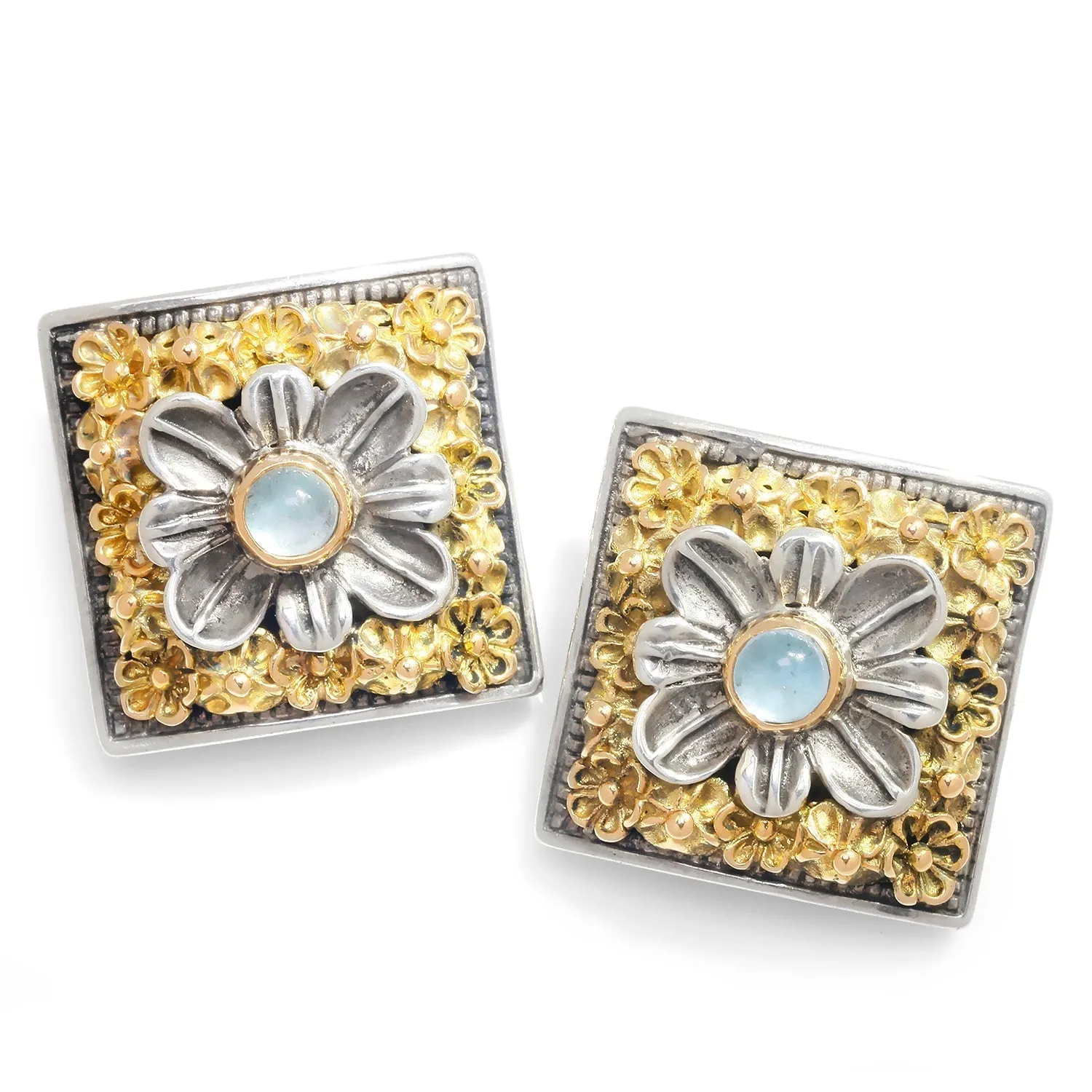 Blue Topaz Sterling Clip-On Flower Earrings with 18K Gold