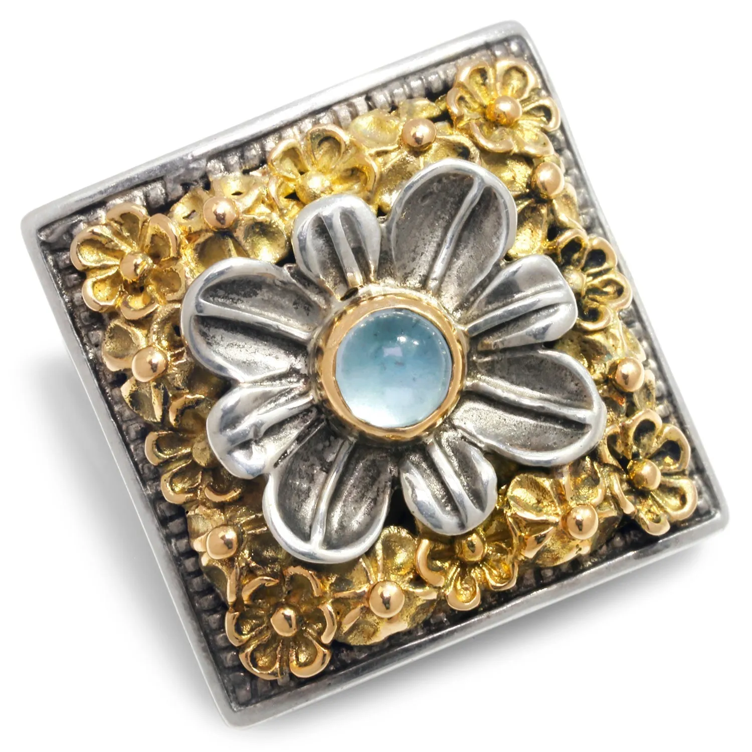 Blue Topaz Sterling Clip-On Flower Earrings with 18K Gold