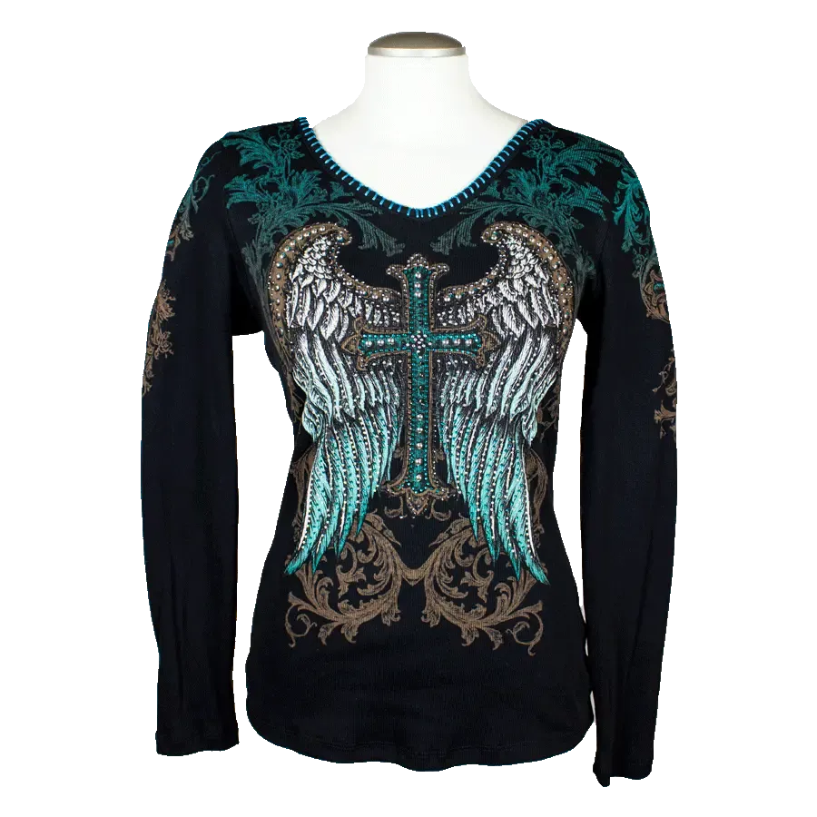 BOL Women's Long Sleeve Cross and Wings Top