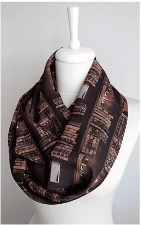 Bookshelf brown Infinity Scarf Handmade Limited Edition