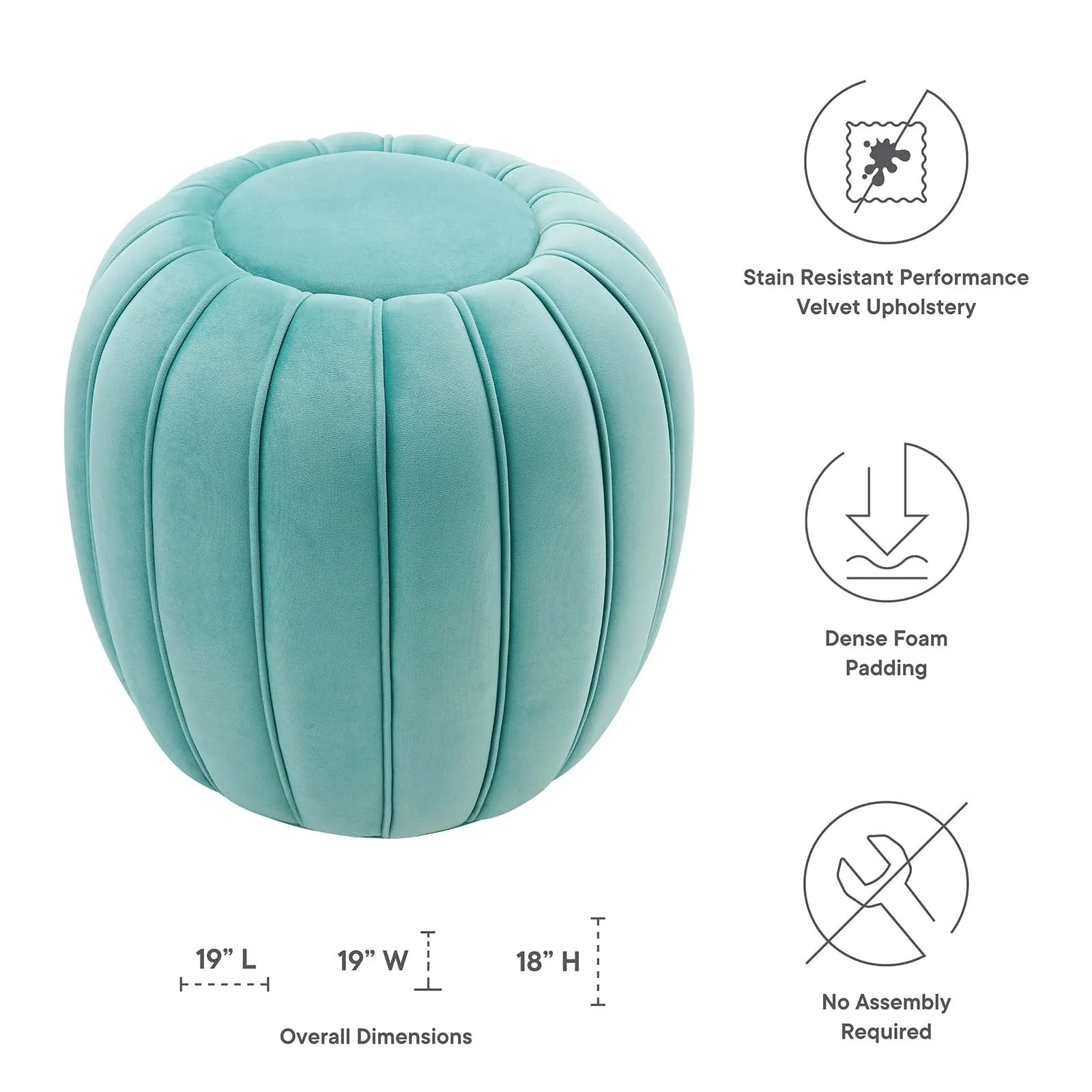 Celebrate Channel Tufted Performance Velvet Ottoman Mint EEI-5034-MIN