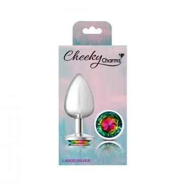 Cheeky Charms Silver Metal Pink Rainbow Gem Butt Plug