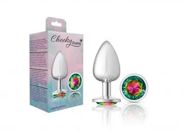 Cheeky Charms Silver Metal Pink Rainbow Gem Butt Plug