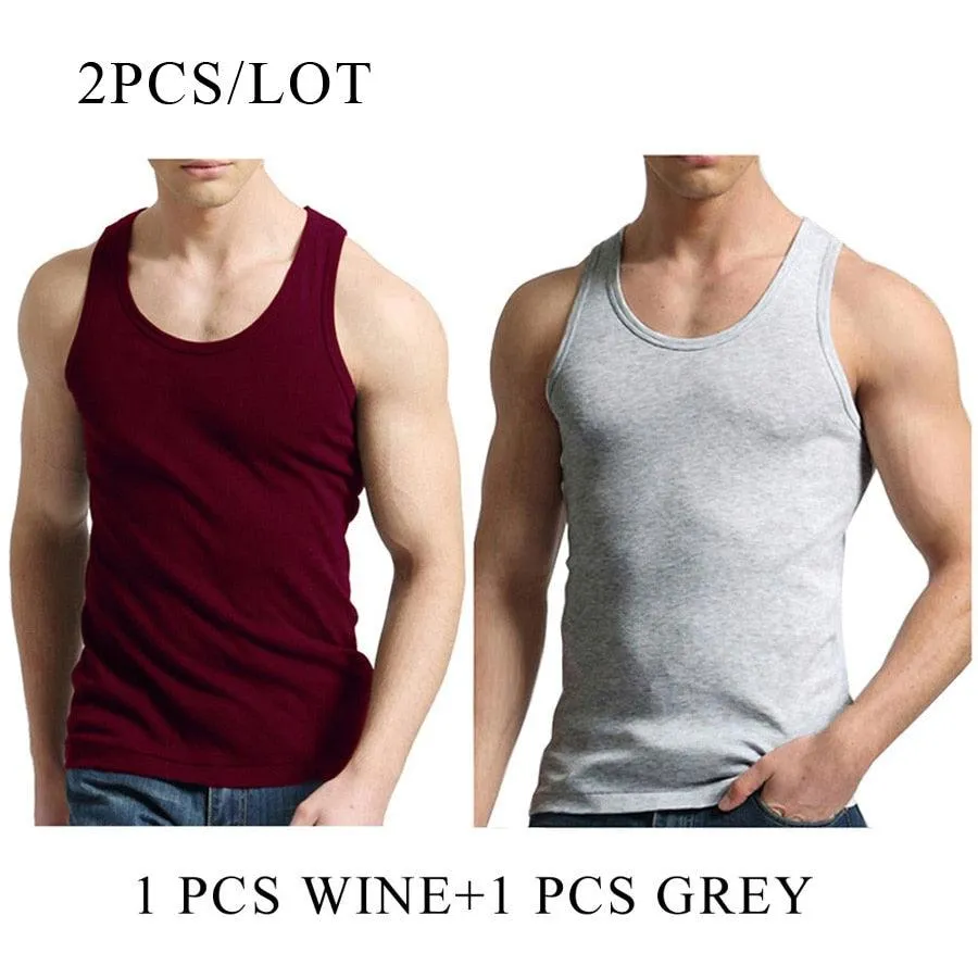 Cool 2 PCS/Lot Tank Tops - Men's  100% Cotton Solid Vest - Breathable Sleeveless Tops (TM7)