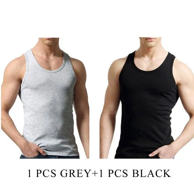 Cool 2 PCS/Lot Tank Tops - Men's  100% Cotton Solid Vest - Breathable Sleeveless Tops (TM7)