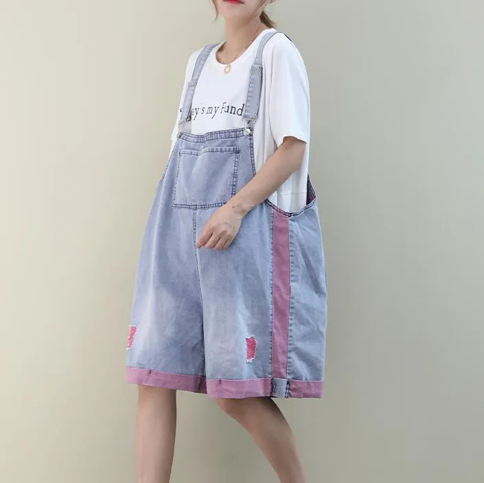 Denim Loose Casual Color Matching Summer Denim Overall Loose Women Jumpsuits QYCQ05165