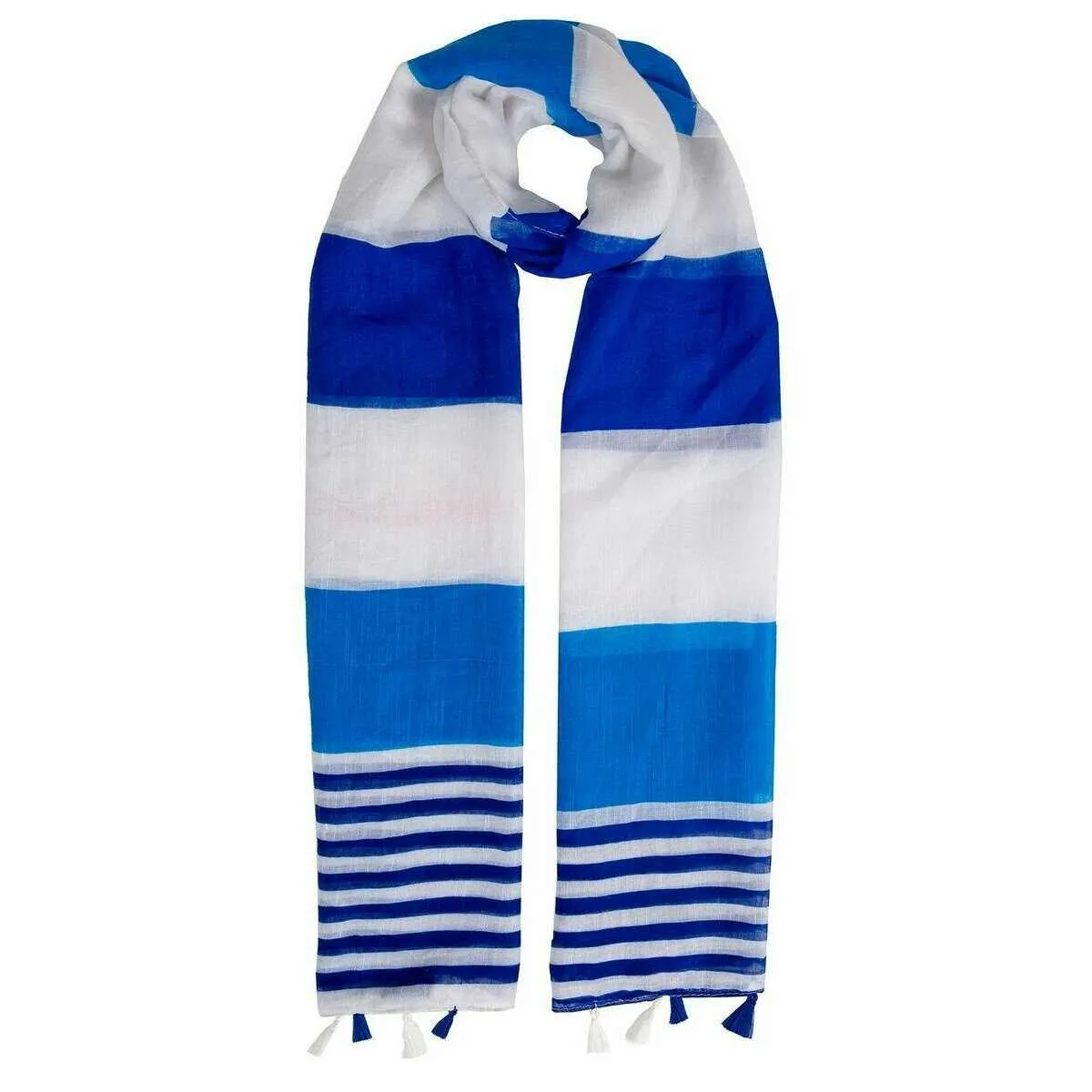 Dents Two Stripe Pattern Lightweight Tassel Scarf - Royal Blue