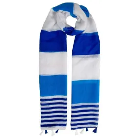 Dents Two Stripe Pattern Lightweight Tassel Scarf - Royal Blue