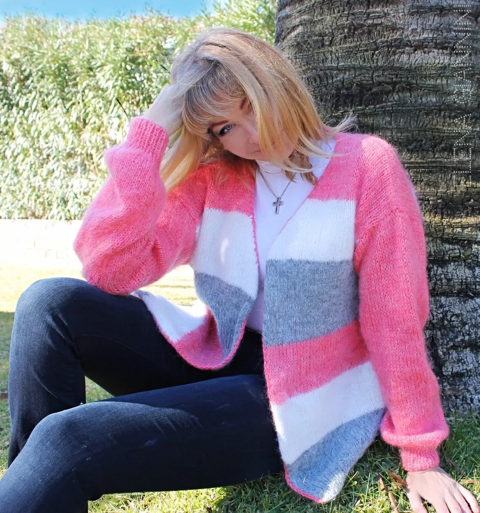 Designer Mohair Handknitted Multicolour Cardigan