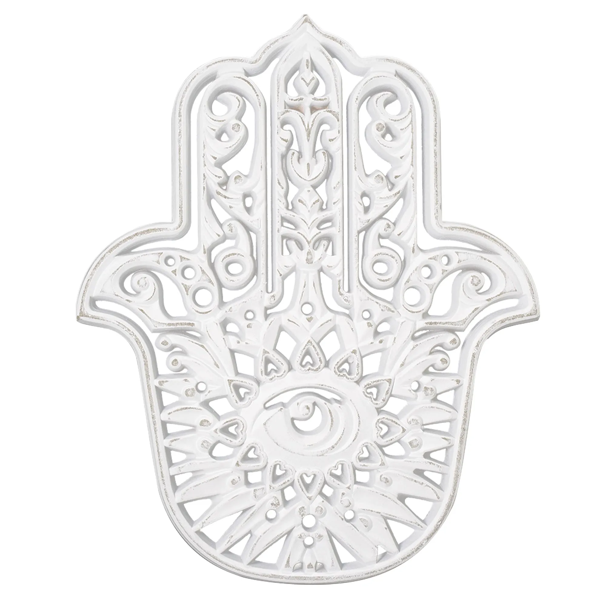 Distressed Hamsa Hand Palm Eye Medallion Boho Wall Accent - 9.5"x11.5"