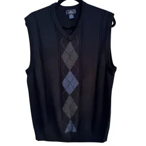 Dockers Mens Argyle Black Gray V-Neck Sleeveless Knit Grandpa Sweater Vest Med