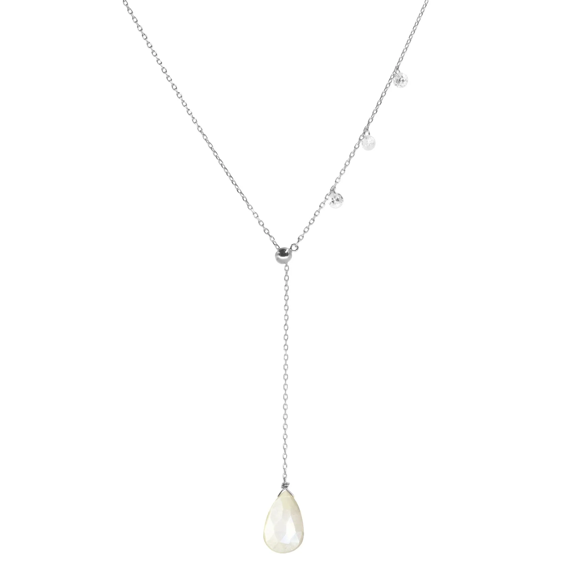 Double Slider Lariat Necklace with Mystic Champagne Moonstone Briolette