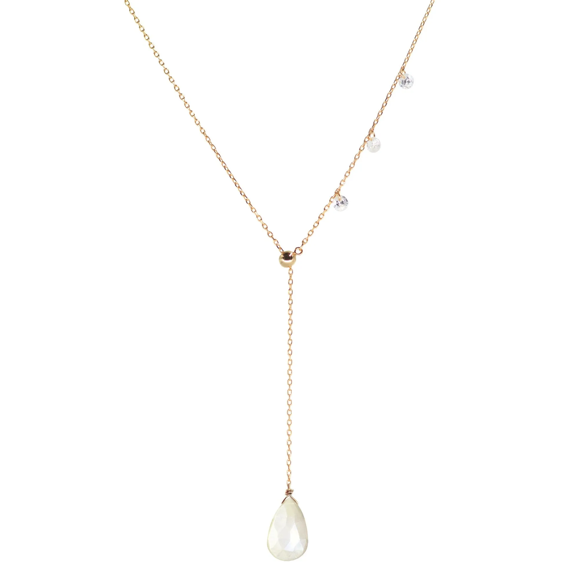 Double Slider Lariat Necklace with Mystic Champagne Moonstone Briolette