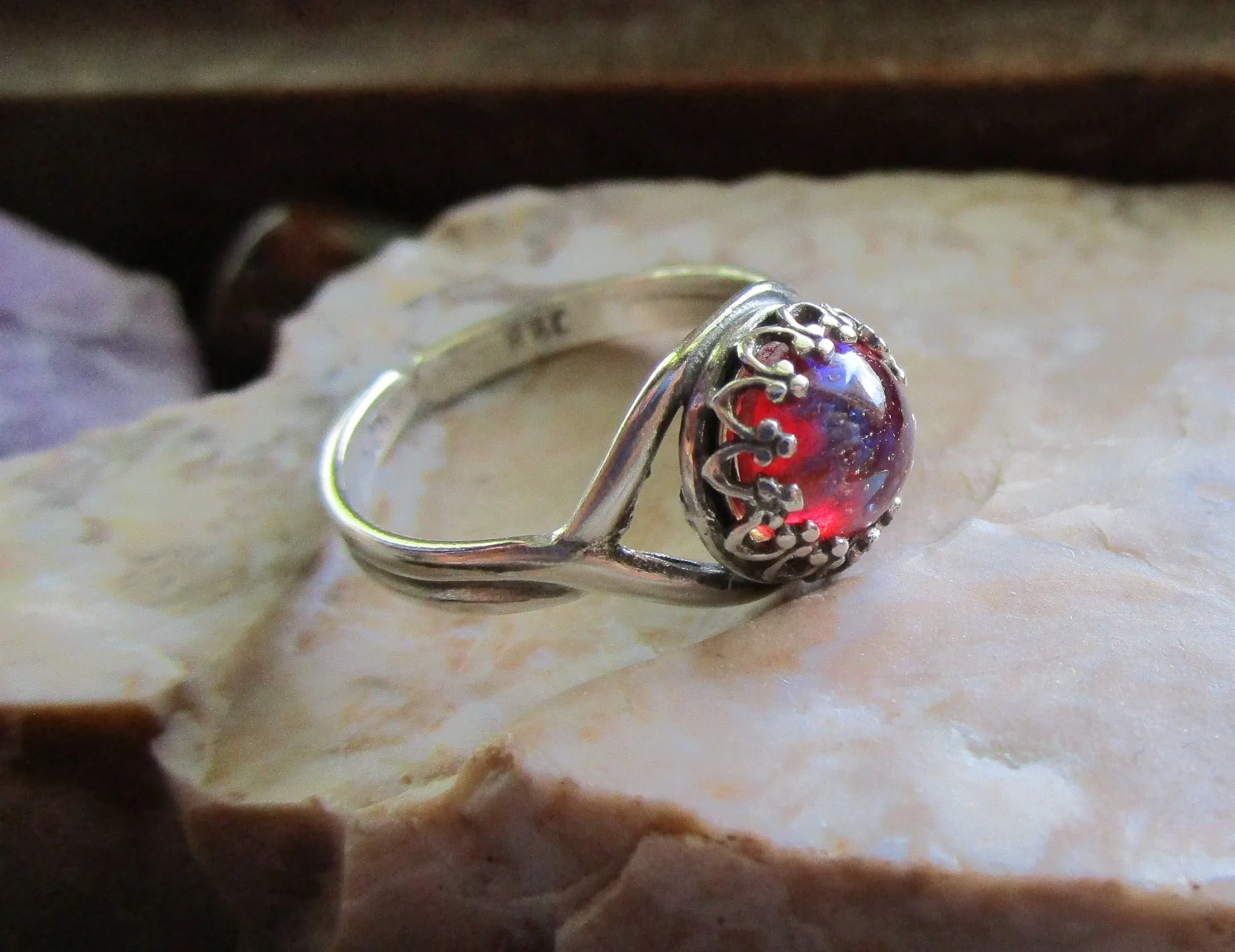 Dragon's Breath Opal Glass 925 Sterling Silver Ring