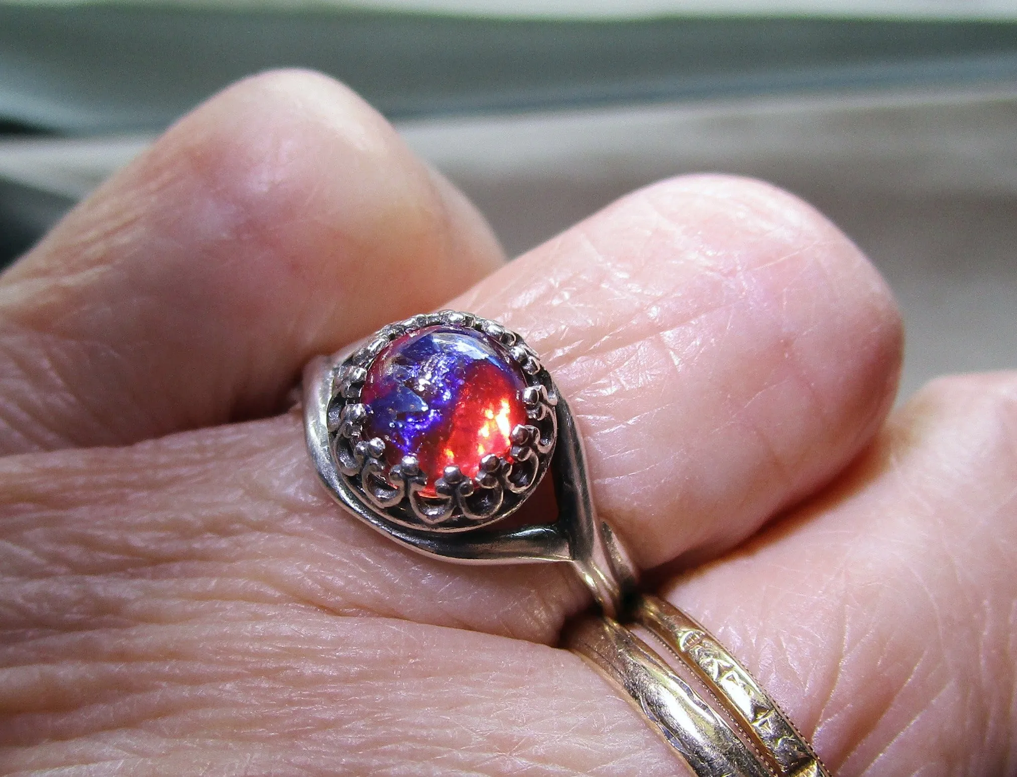 Dragon's Breath Opal Glass 925 Sterling Silver Ring