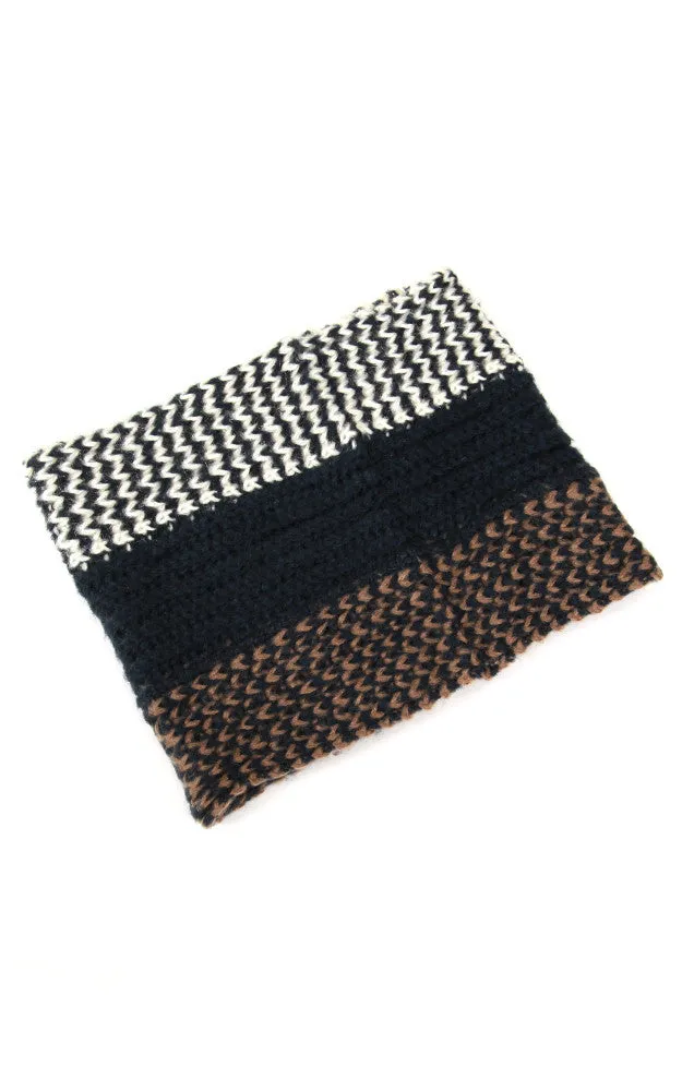 EANT8485 Three Tone Knit Tube Infinity Scarf