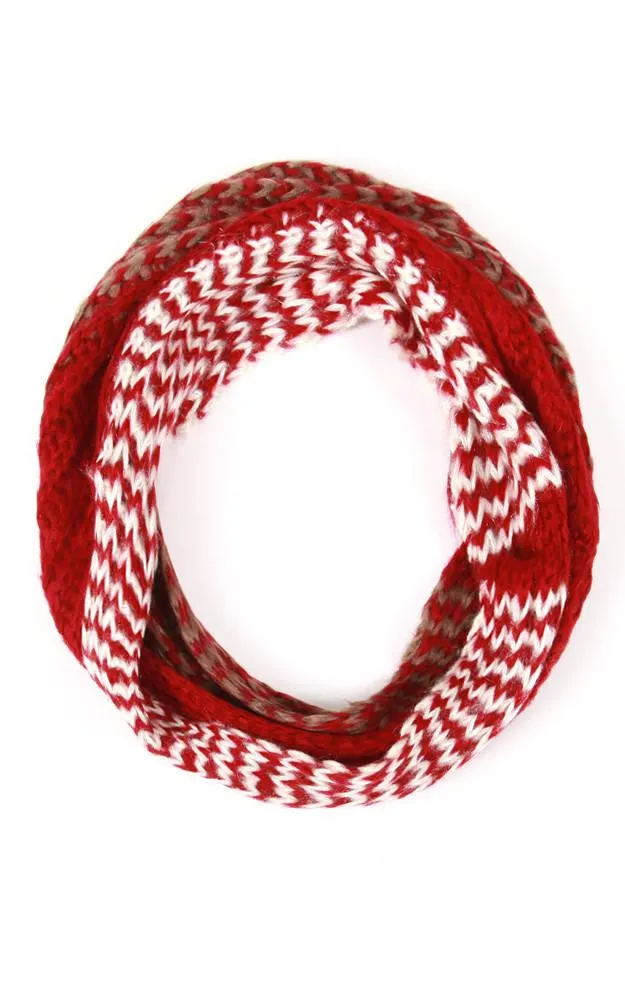 EANT8485 Three Tone Knit Tube Infinity Scarf