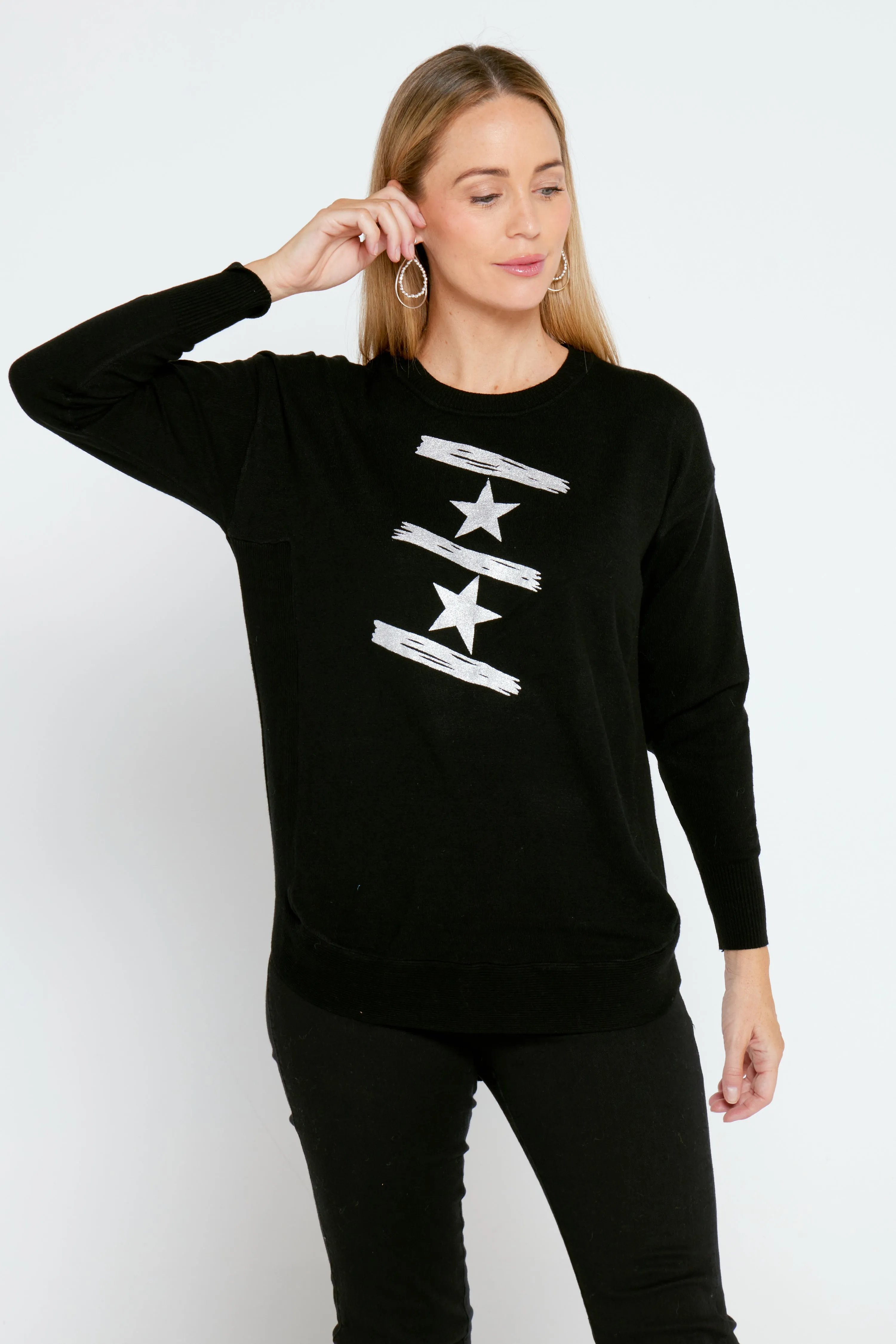 Ella Knit Jumper - Black/Silver Star